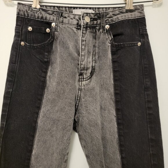 Adika Jeans Colorblock Two Tone Black Gray Retro 80s‎ 90s Y2K Womens Size Small - Picture 2 of 13